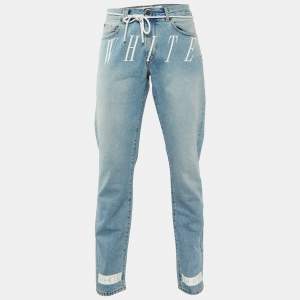 Off-White Blue Logo Print Denim Slim Fit Jeans XL/Waist 37"