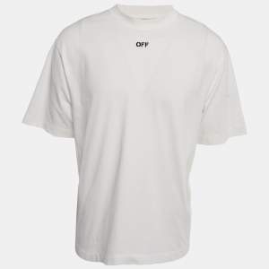 Off-White White Embroidered Cotton Crew Neck Oversized T-Shirt M