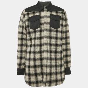 Off-White Black Plaid Virgin Wool Button Front Quilted Jacket L