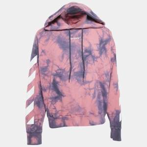 Off-White Pink/Blue Logo Print Tie-Dye Cotton Hoodie L