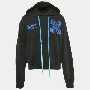 Off-White Black Wizard and Cat Print Cotton Hoodie M