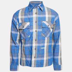 Off-White Blue Checks Linen Blend Long Sleeve Shirt XS