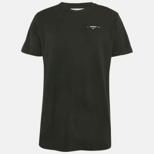 Off-White Black Cotton Logo Applique Detail Crew Neck T-Shirt L