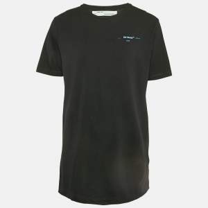 Off-White Black Logo Print Cotton Crew Neck Oversized T-Shirt L