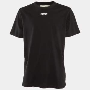 Off-White Black Airport Tape Arrow Print Cotton Crew Neck T-Shirt L