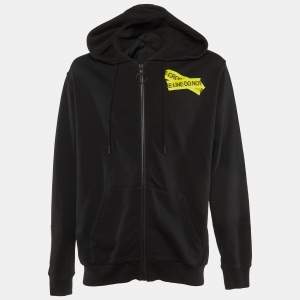 Off-White Black Jersey Cotton Do Not Cross Line Print Zip- Up Hoodie L