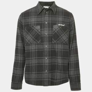 Off-White Black Tartan Cotton Logo Embroidered Shirt M