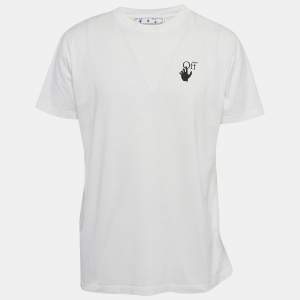 Off-White White Logo Print Jersey Crew Neck  T-Shirt L