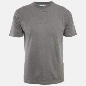 Off-White Grey Back Logo Print Cotton Crew Neck T-Shirt M