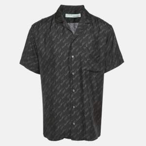 Pre Owned Off-White Black Logo Print Silk Button Front Shirt L