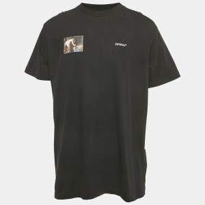 Pre Owned Off-White Black Logo Print Cotton Crew Neck Oversized T-Shirt XS