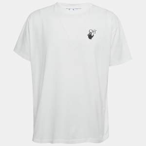 Pre Owned Off-White White Logo Print Cotton Crew Neck Oversized T-Shirt S