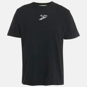 Pre Owned Off-White Black Logo Embroidered Cotton Crewneck T-Shirt L