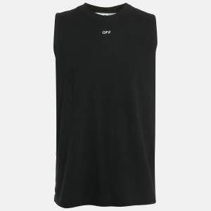 Pre Owned Off-White Black Logo Print Jersey Sleeveless T-Shirt L