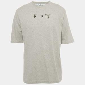 Pre Owned Off-White Grey Printed Cotton T-Shirt M