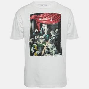 Pre Owned Off-White White Caravaggio Print Cotton Oversized T-Shirt L