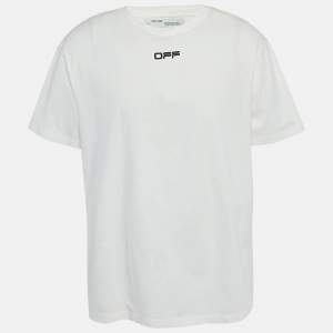 Pre Owned Off-White White Printed Cotton Crew Neck Oversized T-Shirt S
