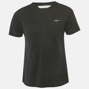 Pre Owned Off-White Black Logo Print Cotton Crew Neck T-Shirt S
