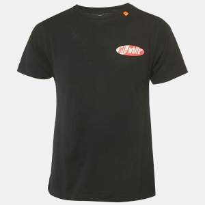 Pre Owned Off-White Black Logo Print Cotton Crew Neck T-Shirt S