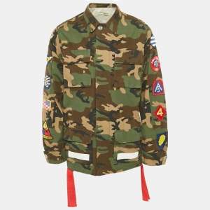 Pre Owned Off-White Green Camouflage Print Patch Detail Utility Jacket S