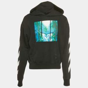 Pre Owned Off-White Black Waterfall Print Cotton Hooded Sweatshirt S