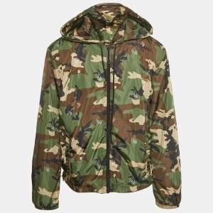 Pre Owned Off-White Brown Camouflage Logo Print Nylon Hooded Windbreaker Jacket L 