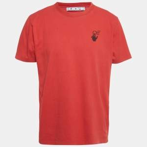 Pre Owned Off-White Red Spray Mark Arrow Print Cotton Slim T-Shirt L