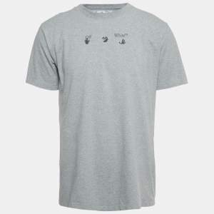 Pre Owned Off-White Grey Printed Cotton Slim T-Shirt L