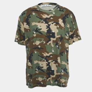 Pre Owned Off-White Green Camouflage Jersey T-Shirt M