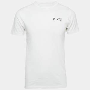 Pre Owned Off-White White Logo Embroidered Jersey T-Shirt XS