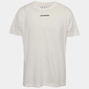 مملوكة مسبقًا Off-White White Marker Logo Printed Cotton Knit T-Shirt L