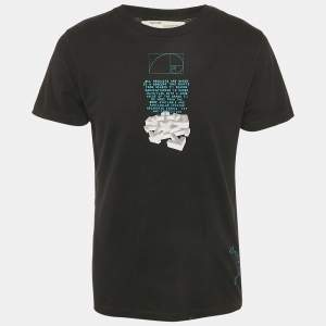 Pre Owned تي شيرت أوف وايت رقبة مستديرة قطن أسود بطباعة شريط سهم مقاس صغير - سمول