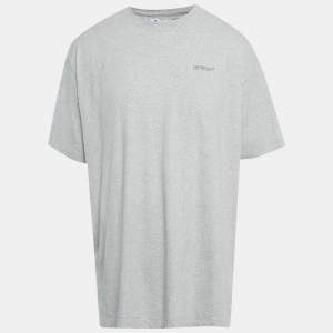 Pre Owned تي شيرت أوف وايت رمادي كبير الحجم قطن مطبوع بسهم جامبو مقاس متوسط