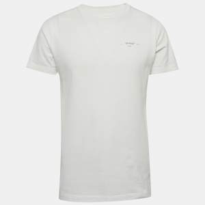 Pre Owned Off-White White Logo Print Cotton Crew Neck T-Shirt S
