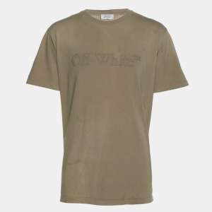 Pre Owned Off-White Green Logo Print Jersey T-Shirt M