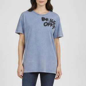 Pre Owned Off-White Blue Graffiti Print Cotton Crewneck T-Shirt L