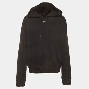 Pre Owned Off-White Black Logo Print Stencil Arrow Cotton Hoodie XL