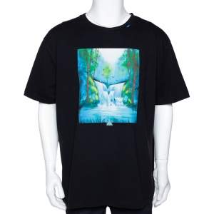 Pre Owned Off-White Black Cotton Waterfall Print Round Neck T Shirt S