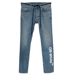 Off-White Blue Denim Drawstring Waist Detail Skinny Jeans XS
