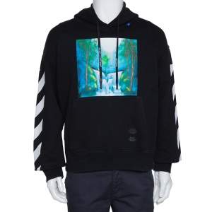 Pre Owned Off-White Black Diag Waterfall Print Cotton Hoodie M