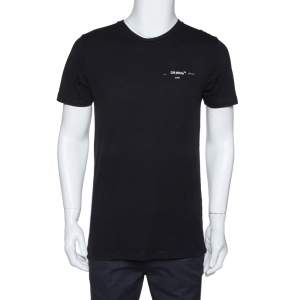 Pre Owned Off-White Black Logo Print Cotton Crew Neck T-Shirt S