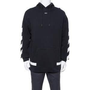 Off-White Black Diagonals Print Cotton 'Seeing Things' Oversized Hoodie XS