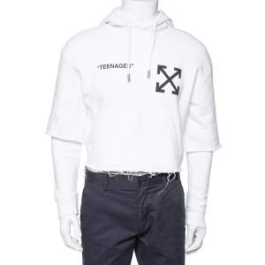 Pre Owned Off-White White Cotton Flamed Bart Double Sleeve Detail Hoodie XS