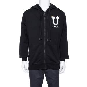 Off-White X Undercover Black Logo Printed Cotton Hoodie M