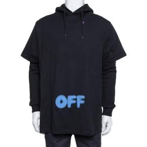 Pre Owned Off-White Black Blurred Off Print Cotton T-Shirt Detail Hoodie S