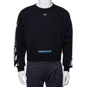 Pre Owned Off-White Black Cotton Temperature Logo Printed Oversized Crewneck Sweatshirt S