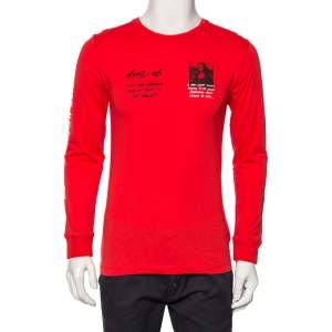 Off-White Red Cotton Monalisa Printed Long Sleeve T-Shirt S