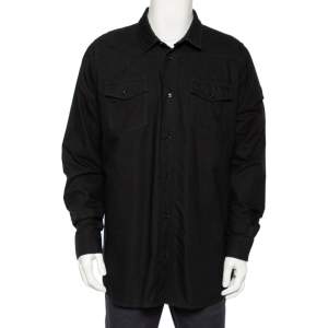 Off-White Black Cotton Firetape Printed Button Front Oversized Shirt L