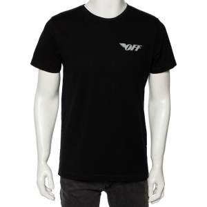 Pre Owned Off-White Black Logo Printed Cotton Short Sleeve T-Shirt S