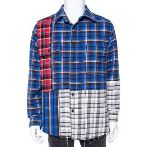 Off-White Blue Reconstructed Checked Cotton Oversized Shirt M